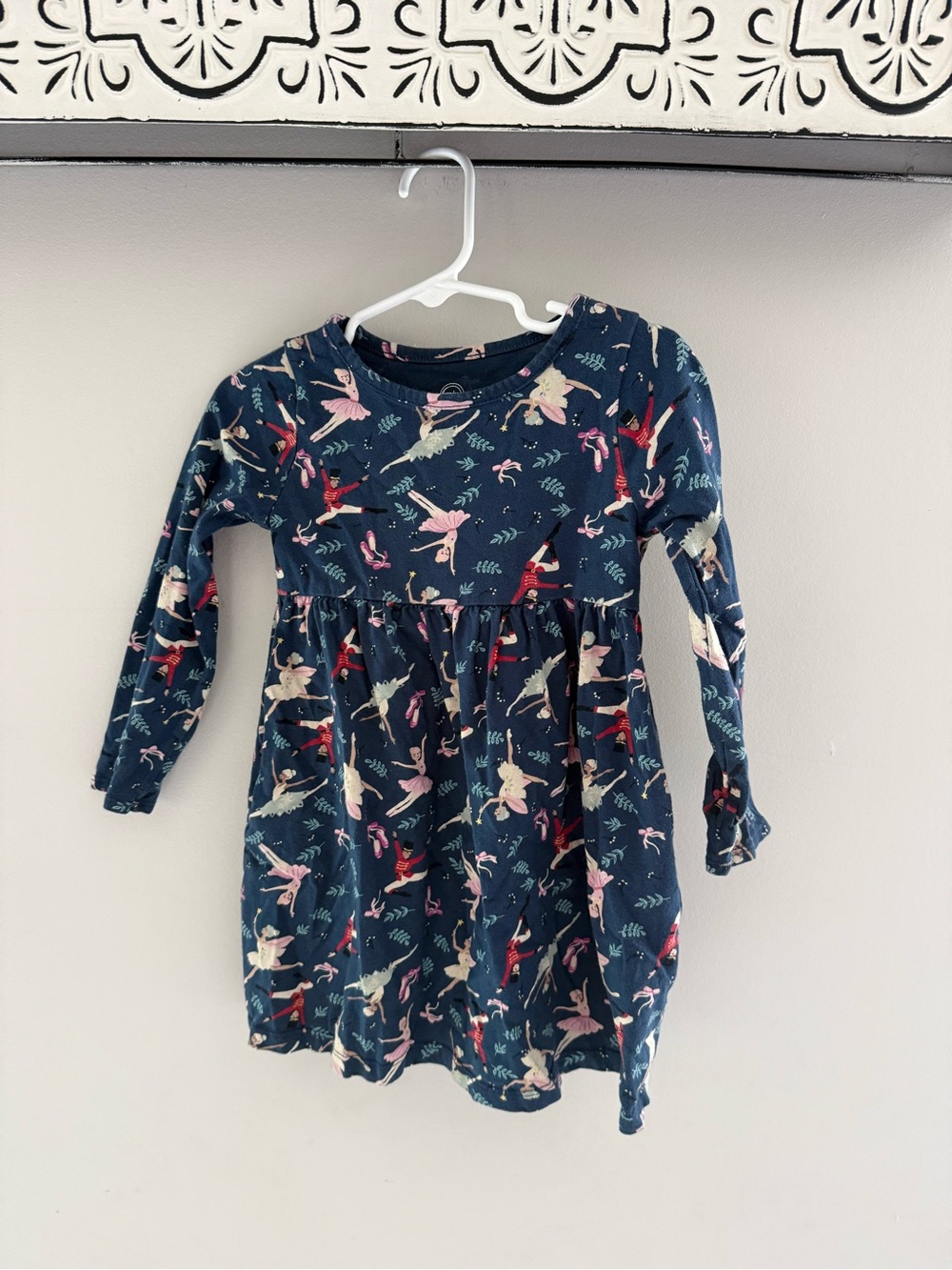 Girls Navy Nutcracker Print Long-Sleeve Dress